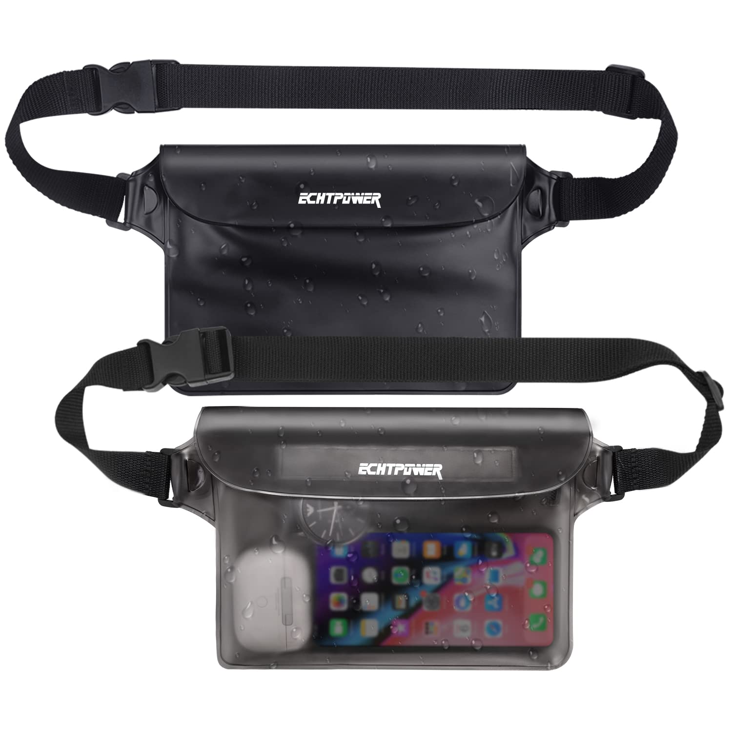 ECHTPower Waterproof Pouch Bag,2-Pack,Waterproof Dry Bag with Adjustable Waist Strap for Swimming, Rafting, Kayaking, Boating, Camping, Hiking, Fishing