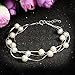EVER FAITH 925 Sterling Silver Tin Cup 6MM Freshwater Cultured Pearl Station Bracelet - Three Layers