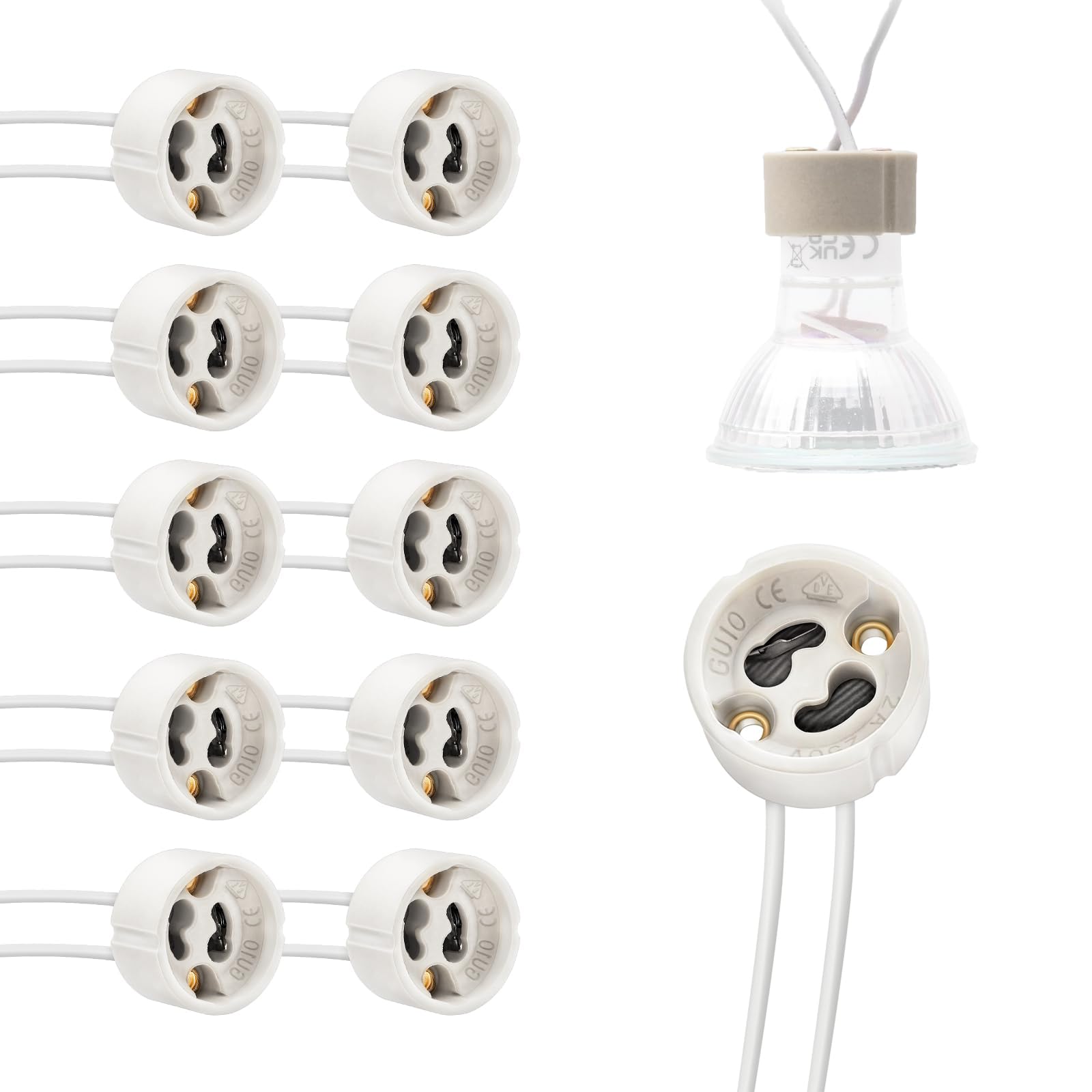 zalati Lamp Bases 10pcs GU10 Lamp Holders Ceramic Light Fitting Parts Bulb Socket Connector for LED and Halogen Lighting