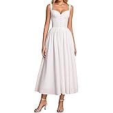 Summer Corset Midi Dress Formal Flowy A Line Lace Spaghetti Strap Wedding Guest Dresses for Women Sundress with Pockets