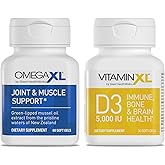 OmegaXL Joint Support Supplement - 60 Softgels & VitaminXL D3 High Potency Daily Vitamin D 5000 IU 125mcg Immune Support Supplement (30 Softgels) - 2 Pack