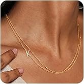 TONTMY STUDIOS Gold Initial Necklaces for Women Trendy 14K Gold Plated Layered Letter A-Z Necklaces Set Stack Dainty Sideways Initial Charm Necklace Birthday Personalized Gifts for Women Jewelry