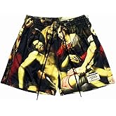 Sooluness Men's Oil Painting Mesh Graphic Basketball Shorts Drawstring Running Workout Shorts Summer Cool Casual Shorts