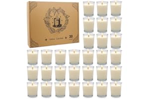 HAOSON 30 Packs Unscented White Votive Candles in Glass, Small Soy Wax Votives for Wedding Party Dinner Table, 1.7" W x 2" H