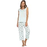 Casual Nights Women's Lace Sleeveless Top and Capri Bottom Sleepwear Pajama Set