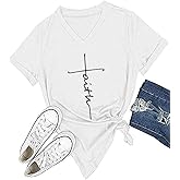 DANVOUY Women's V-Neck Summer Casual Letters Printed Short Sleeves Graphic T-Shirt