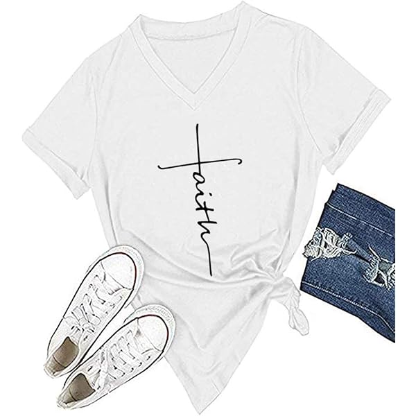 DANVOUY Women's V-Neck Graphic T-Shirt - Casual Short Sleeve Letter Print Tee For Summer