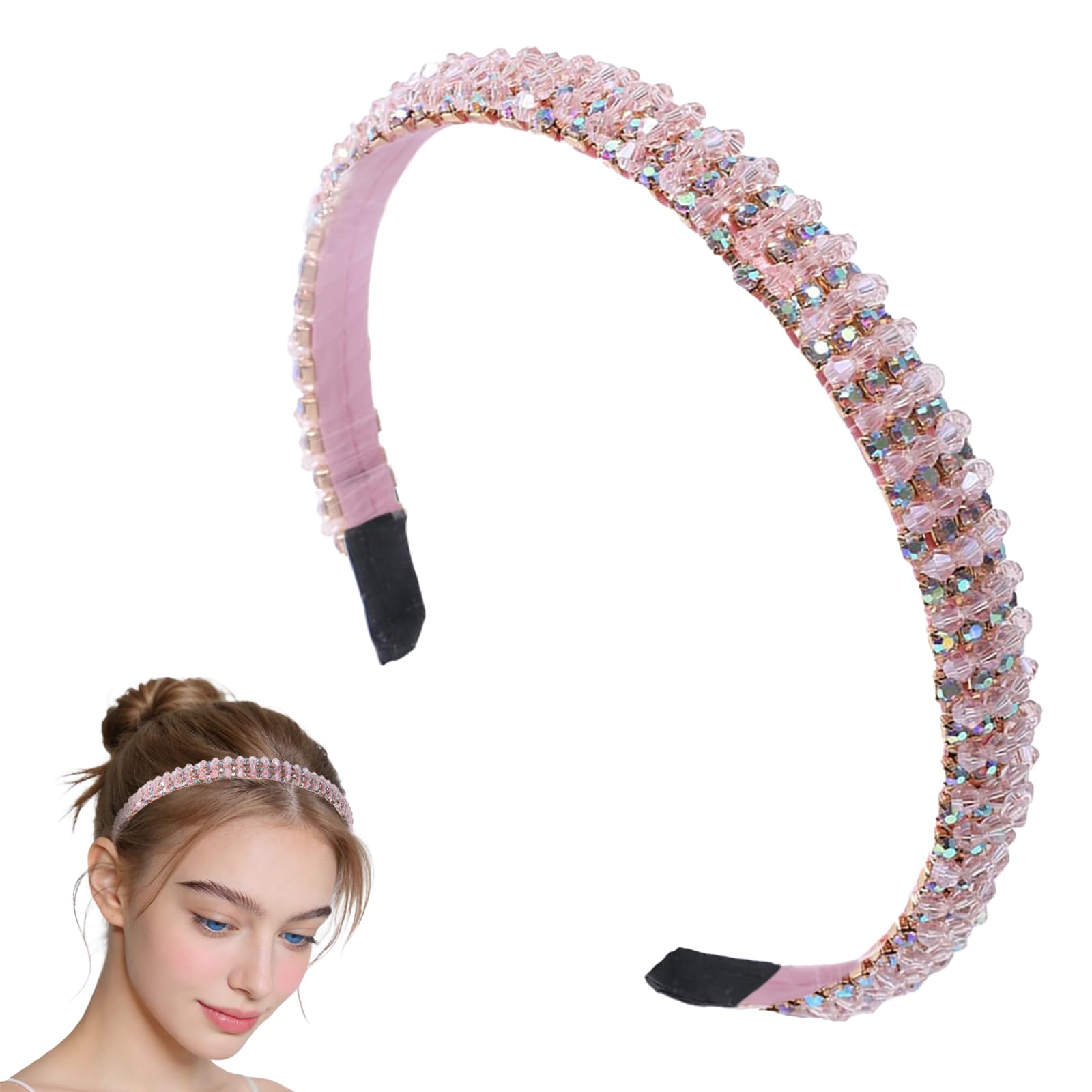 Traziewell Headbands for Girls Rhinestone Headband for Women Crystal Headbands Pink Hair band for Washing Face Party Wedding, 2209
