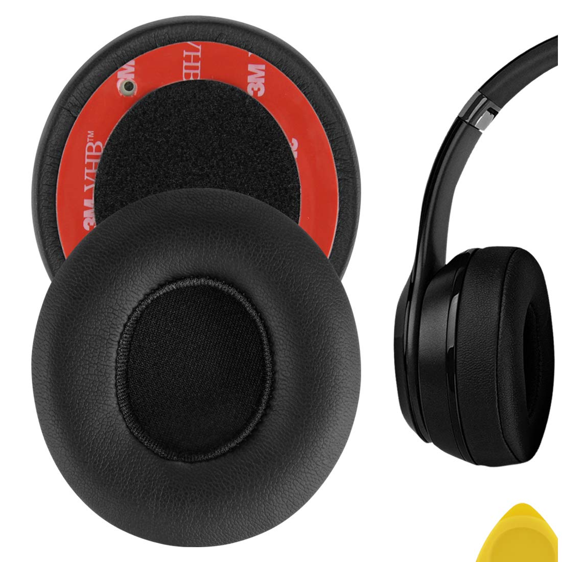 Geekria QuickFit Replacement Ear Pads Compatible with Beats Solo 2 Wireless (B0534) (Not Compatible with Beats Solo2Wired) On-Ear Headphones Ear Cushions (Black)