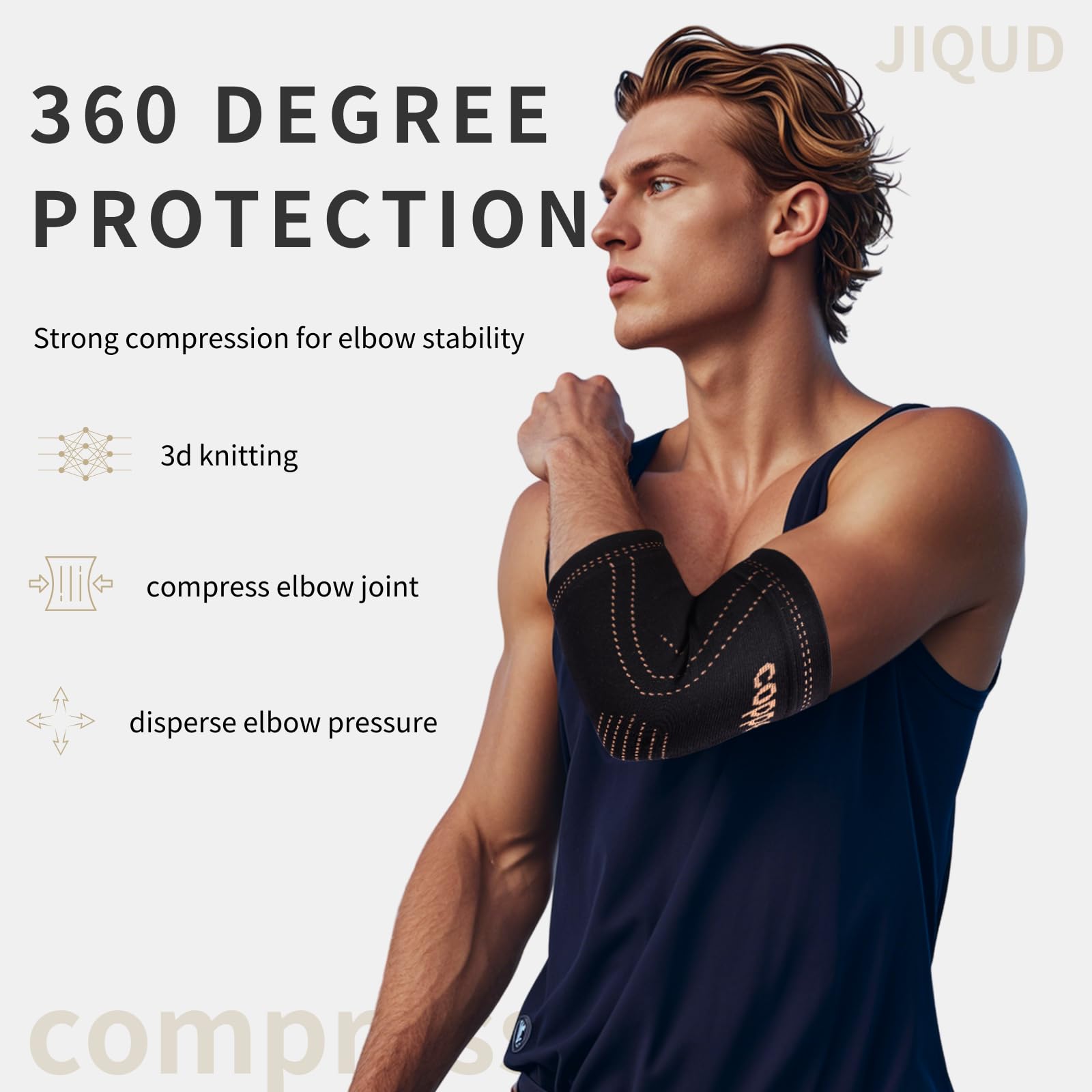 JIQUD Elbow Brace for Tendonitis and Tennis Elbow for Women,Copper Elbow Compression Sleeve for Golfers Elbow Pain Relief | Arm Support Fit for Men Weight lifting Workouts, Recovery, Arthritis