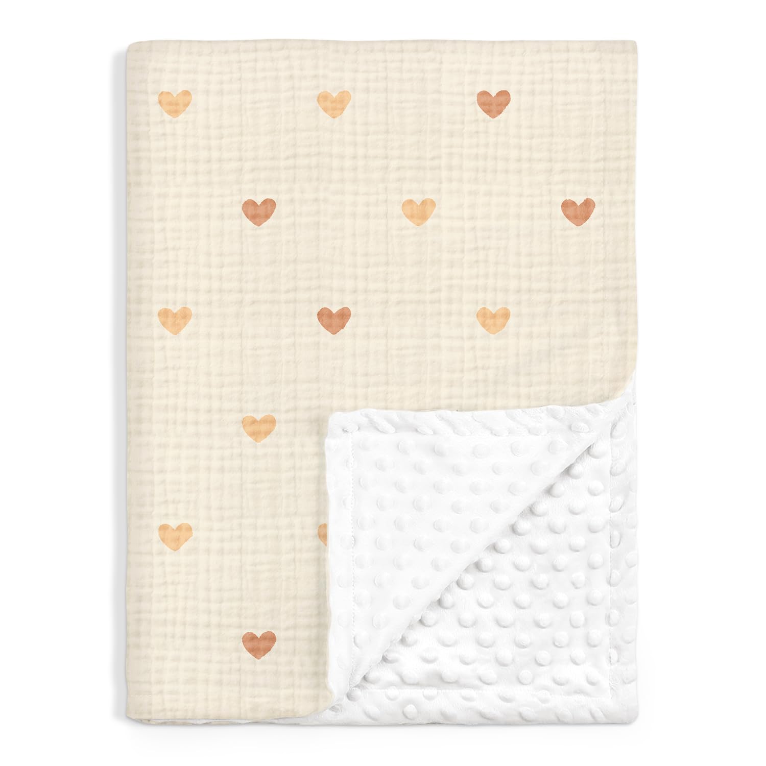 Photo 1 of Heart Baby Blankets for Girls, Soft Nursery Minky Blankets with Muslin and Dotted Fleece Back 30x40 inches, Receiving Bed Quilt for Newborn, Infants, Toddlers