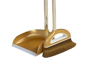 Long Handle Broom and Dustpan Set - Self-Cleaning with Dustpan Teeth | Kitchen Broom Dustpan | Dust Pan with Broom Combo Set 