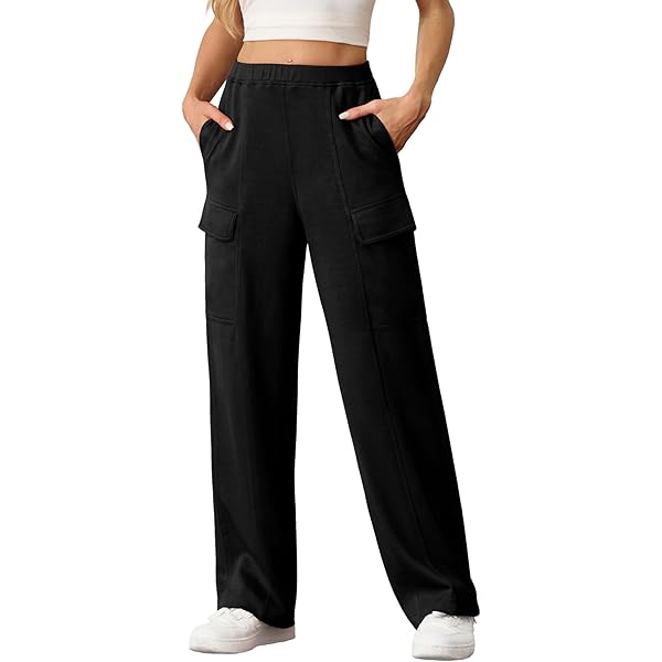 Straight Wide Leg Sweatpants Women Baggy Fleece Elastic Waist Cute Y2k Teen Girls Flare Sweat Striped Athletic Track Pants High Waisted Cotton Joggers With Pockets Comfy Lounge Pants Preppy Clothes