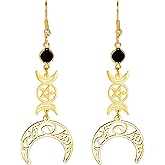 Triple Moon Goddess Earrings Stainless Steel Pentagram Pentacle Pagan Wiccan Magic Amulet Jewelry for Women