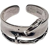 Ch.yishi Handmade Vintage 925 Sterling Silver Wide Band Rings for Women/Men,Adjustable Thumb Finger Ring