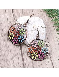 MengPa Bohemian Drop Dangle Earrings for Women Flower Boho Retro Statement Jewelry 6 Pairs M034