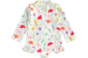 Charmora Girls Long Sleeve Swimsuits Ruffle Hem One Piece Rash Guard Bathing Suit UPF 50+ for Toddler Kids Zipper Swimwear (C