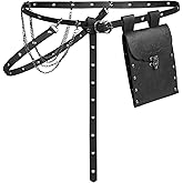 EpicCos Renaissance Costume Women Waist Bag Set, Thin Belt Loop Chain Embossed Faux Leather Purse for Cosplay Ren Faire Dress(Black A)
