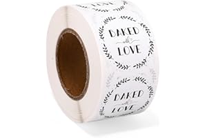 500pcs Baked with Love Stickers, 38mm/1.5 Inch Round White Red Heart Bakery Labels Sealing Stickers for Homemade Handmade Bak