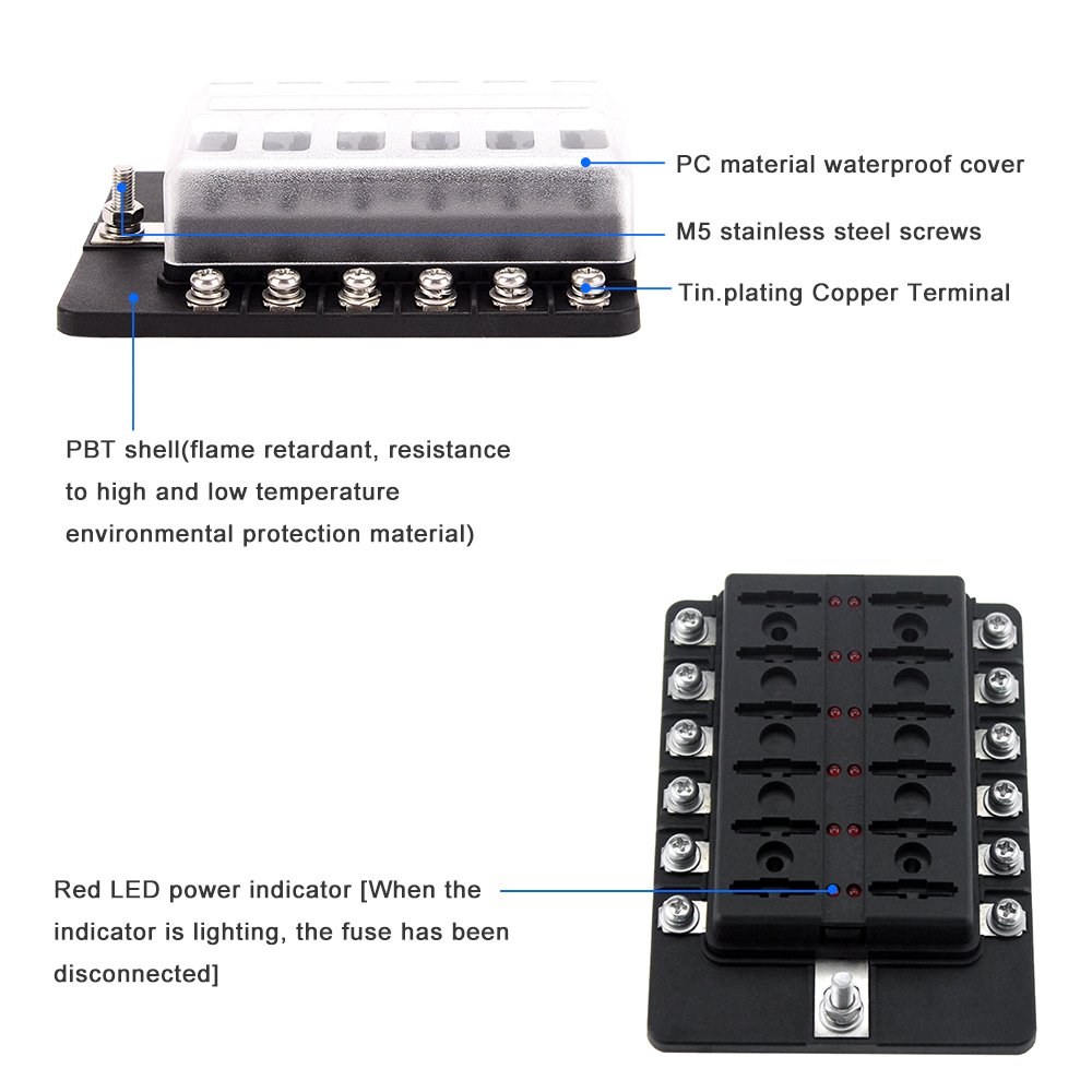 Portafusibile Universale Auto Yctze – Scatola Fusibili 4 Vie DC 12V Con Fusibili ATO/ATC E LED Indicatore - 3