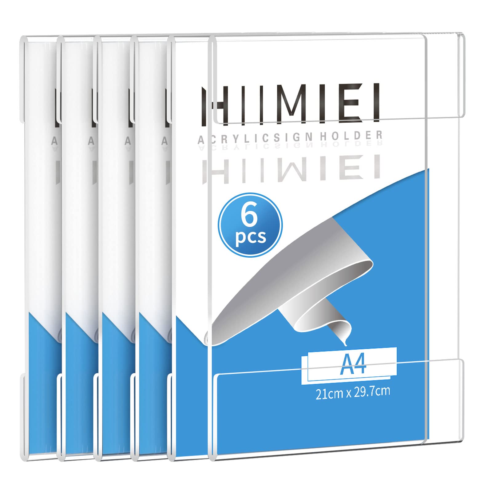 A4 Clear Acrylic Plexi Sign Holders with 3M Tape, Wall Sign Memo Document Menu Holder for Office, Home, Store, Restaurant-No Drilling (6 Pack)