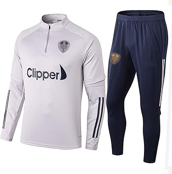 Amazon Co Jp 21のリーズ男性のための白人のサッカートレーニングスーツ 長袖サッカーユニフォームトレーナーハーフジッパー通気性スポーツウェア制服 パンツ2点セット スポーツ アウトドア