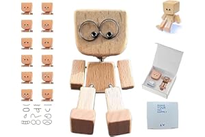 Shaking Wooden Man Figurine with 12 PCS Expressions, Handmade Shaking Feet Wooden Doll, Car Ornaments,Funny Wood Desktop Deco