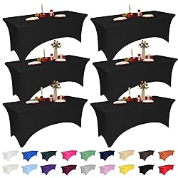 6 Pack 6 Feet Black Spandex Tablecloth for