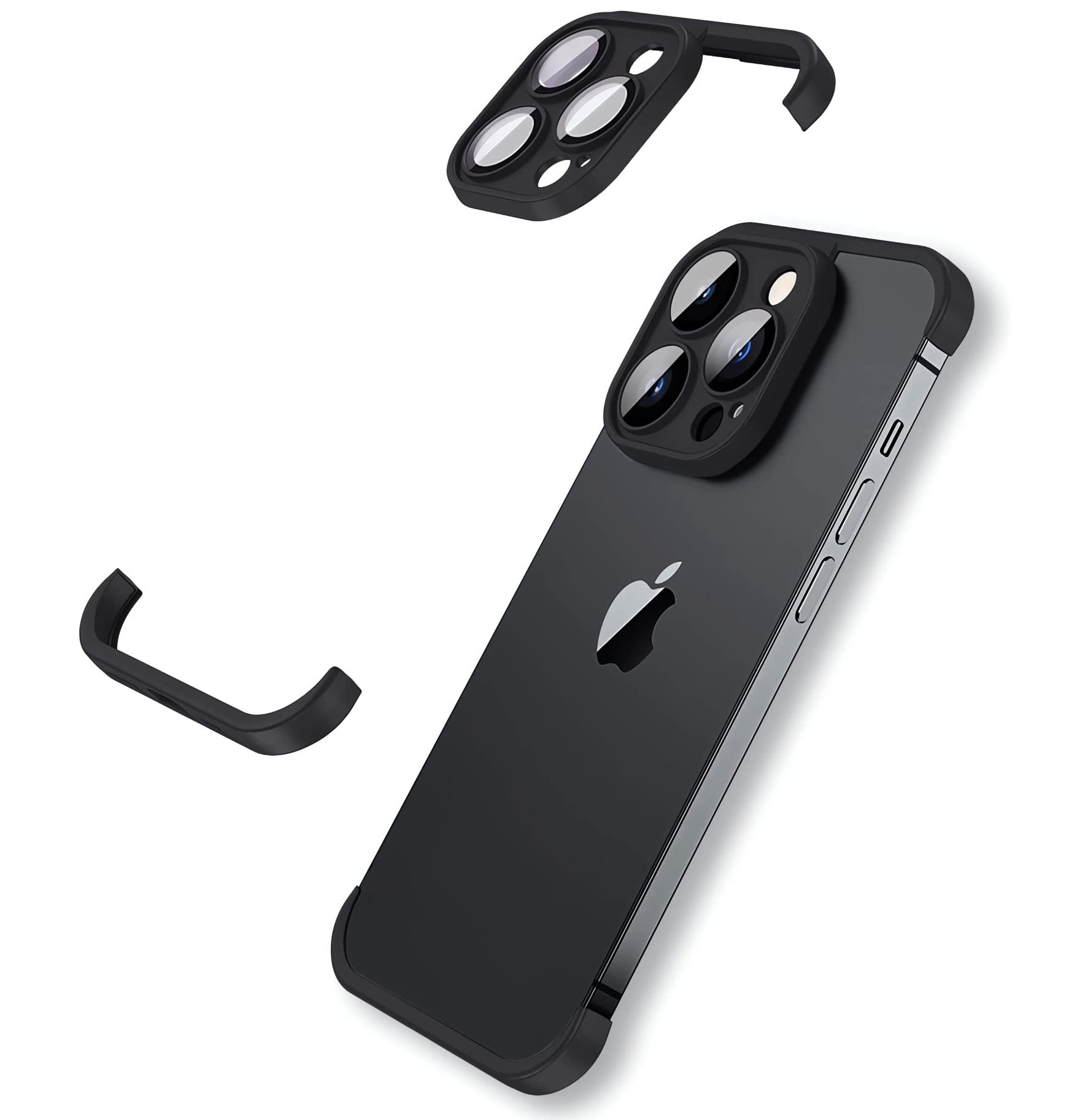 MIMGOAL Frameless Case for iPhone 12 Pro Case with Camera Protector, Soft Silicone Shockproof Phone Borderless Cover, Ultra-Thin Lightweight Bumper Frameless Slim Cover,Black