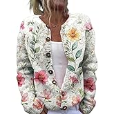 Women's Boho Floral Cardigan Sweaters Cute Cat Print Button Down Knit Casual Long Sleeve Outerwear Tops for Fall Spring