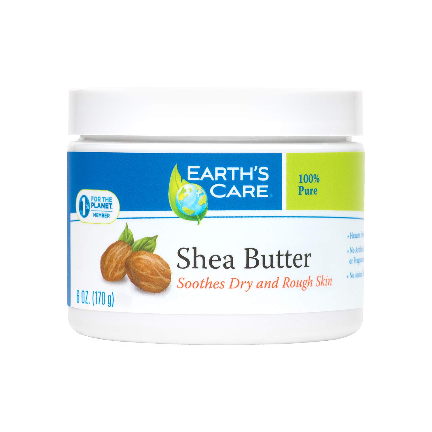 Earth's Care Pure Shea Butter, Hexane-Free, No Preservatives, Colors or Fragrances, Packed in USA, 6 OZ.
