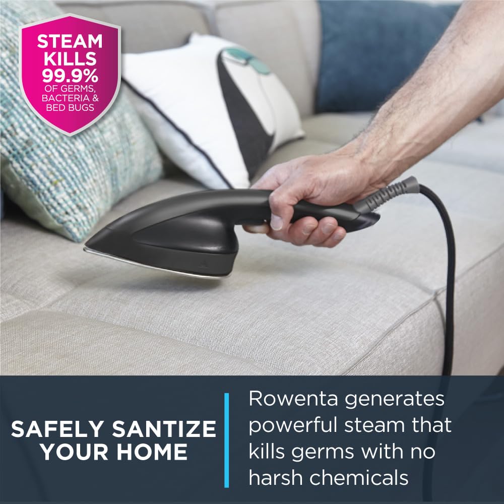 Rowenta IXEO Steamer for Clothes with Ironing Board 65 Inches 45 Second Heatup, 1 Liter Capacity 1500 Watts Ironing, Portable, Fabric Steamer, Garment Steamer, Adjustable QR1410,Black