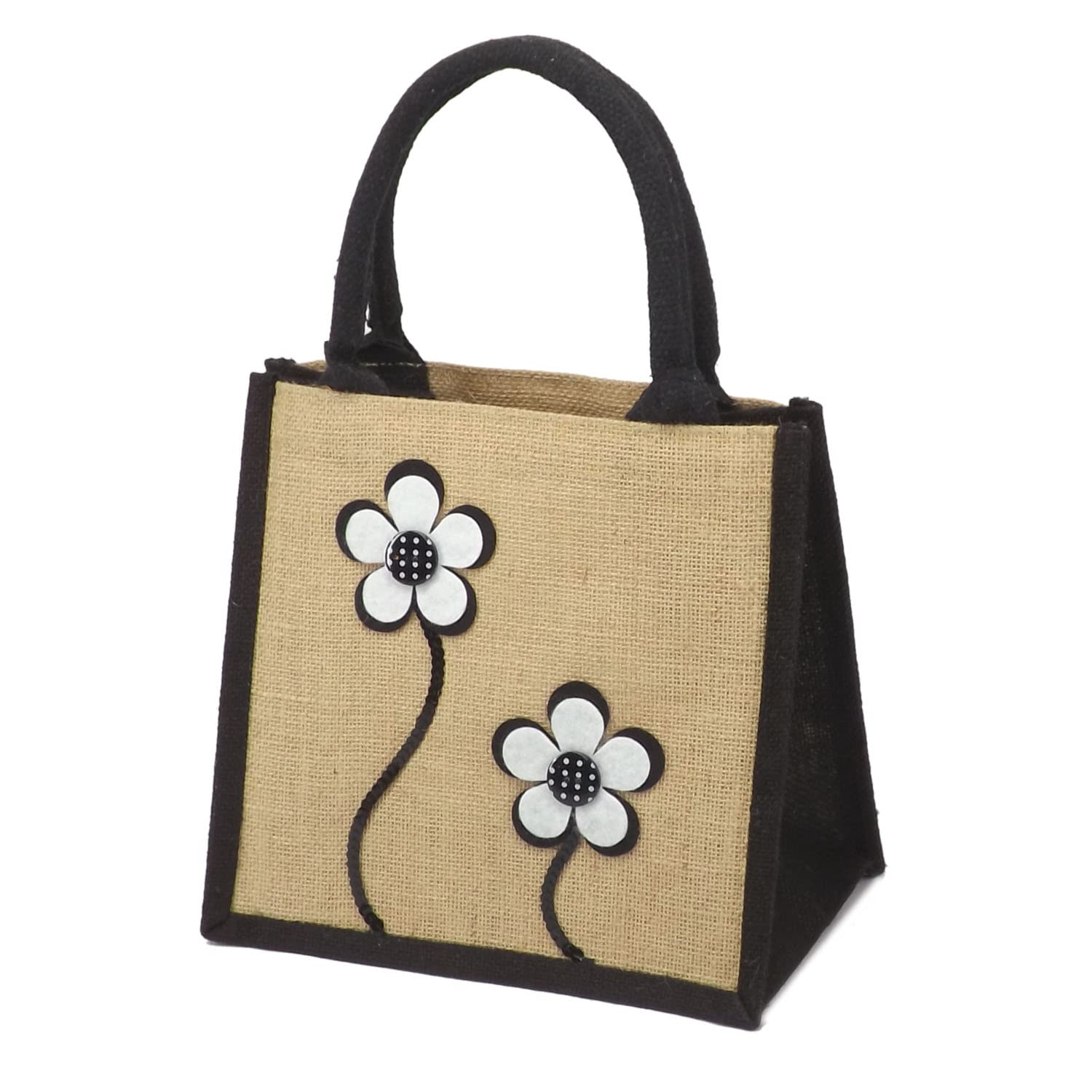 Yellowboots Jute Hessian Lunch Bag - Yellow, Floral Design