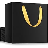 EUSOAR Large Black Golden Handles Shopping Bags, 20 Pack 12.5x4.5x11 inches Gift Wrap Bags Handles Bulk, Merchandise Retail Wrapping Bags for Business, Craft Grocery, Wedding