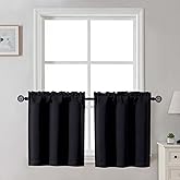Gwine 24 Inch Long Tier Curtains for Small Window, Short Blackout Kitchen Curtains Over Sink, Half Window Drapes for Bedroom Bathroom Basement, 2 PCS, Each 30" Wx24 L, Black