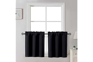 Gwine 24 Inch Long Tier Curtains for Small Window, Short Blackout Kitchen Curtains Over Sink, Half Window Drapes for Bedroom Bathroom Basement, 2 PCS, Each 30" Wx24 L, Black