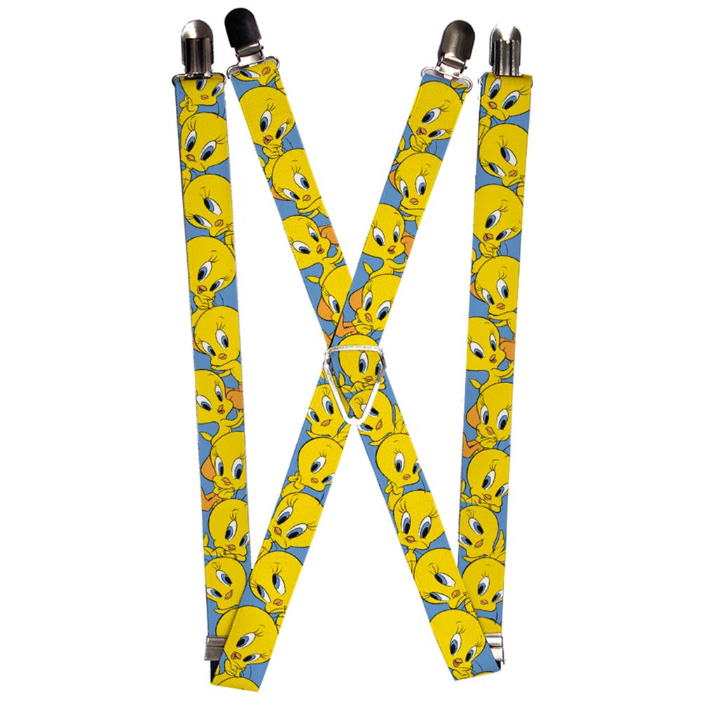 Buckle-Down Men's Suspenders - Tweety Bird Poses Baby Blue Suspenders, Multi, One Size UK