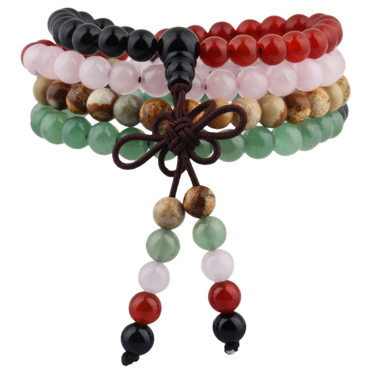 KYEYGWO 108 Prayer Mala Beads Wrap Wrist Bracelet for Women & Men, Tibetan Buddhist Meditation Stone Necklace for Unisex Elastic, Mixed Stone