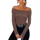 HOTOUCH Women's Off Shoulder Long Sleeve Slim Fit Blouse