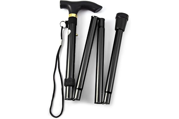 Comfkey Folding Lightweight Walking Stick - Adjustable Aluminum Metal Collapsible Travel Cane with Non-Slip Rubber Base