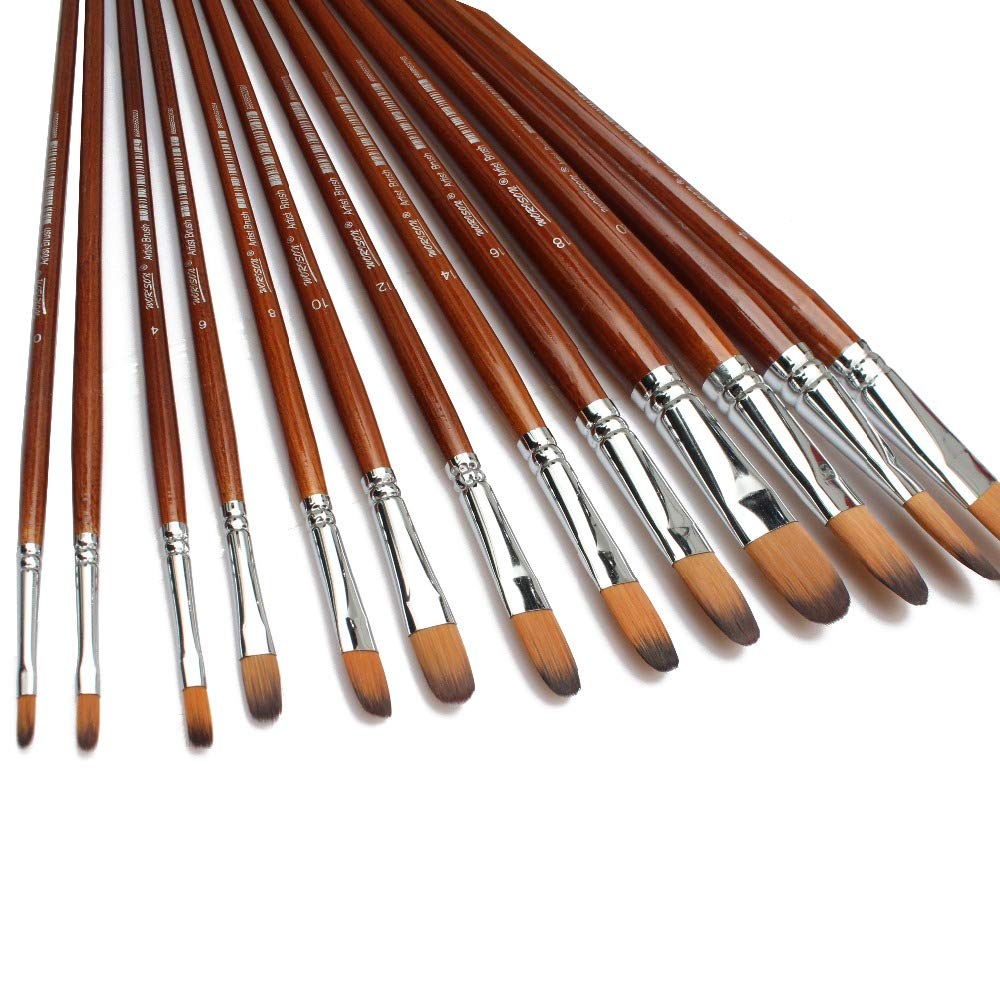 Chrome Long Handle Synthetic Filbert Tip Artist Paint Brushes 13