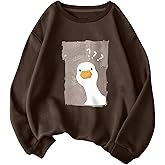 WDIRARA Women's Cartoon Duck Printed Crew Neck Sweatshirt Graphic Long Sleeve Loose Pullover