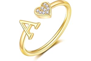WFYOU Heart Initial Ring for Women Silver Rose Gold Plated Heart Capital Letter Initial Rings Stackable Rings for Women Adjustable Heart Alphabet Letter Rings Jewelry Gifts for Women