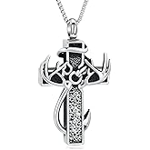 XSMZB Cross Cremation Jewelry Urn Necklace for Human Ashes Fish Hook Memorial Urn Pendant Deer Antler Cross Ashes Holder Keepsake Jewelry