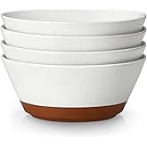 MALACASA Soup Bowls, Ceramic Salad Bowls Set of 4, 36oz Ceramic Bowls for Ramen, Cereal, Fruit and Pho, Microwave & Dishwasher Safe, Speckled Deep Bowls, Vanilla White & Brown