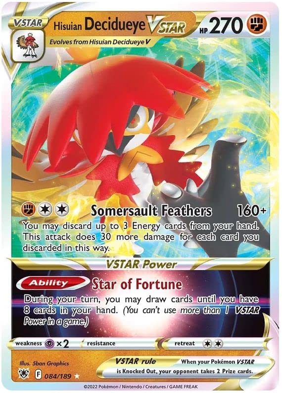 Hisuian Decidueye VSTAR 084/189 Rare VSTAR Pokemon Card (SWSH Astral Radiance) + 1x TitanCards® Toploader