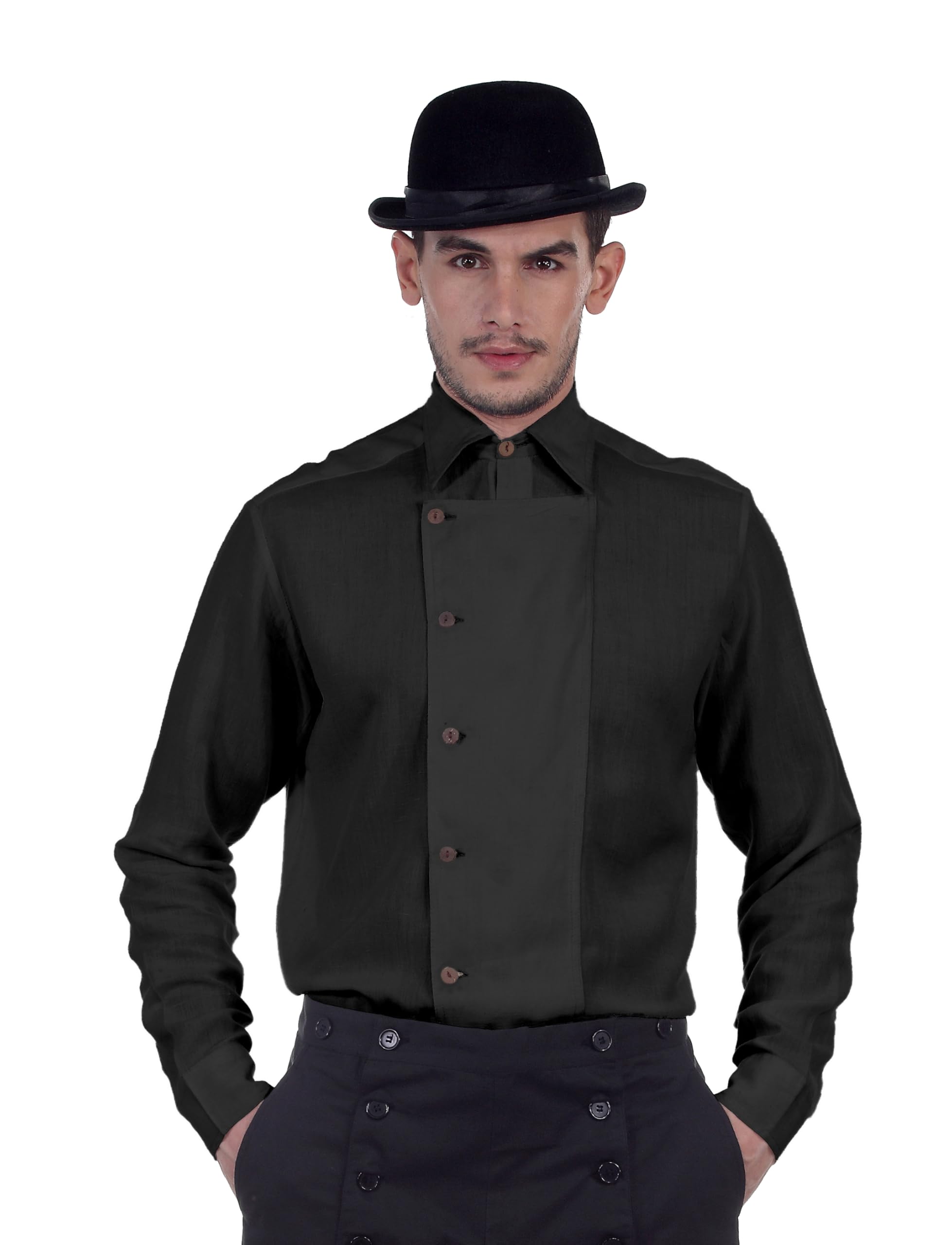 ThePirateDressing Steampunk Victorian Gothic Punk Vampire Linen Shirt Costume C1293 [Black] [X-Large]