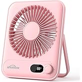 WHATOOK Small Desk Fan Personal Fans: 5000mah 25 Hours Battery Office Quiet Mini Desktop Fan Portable Rechargeable Travel Essentials (Pink, 2000 mAh)