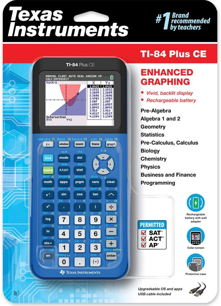 Amazon Com Texas Instruments Ti 84 Plus Ce Color Graphing Calculator Bionic Blue Electronics