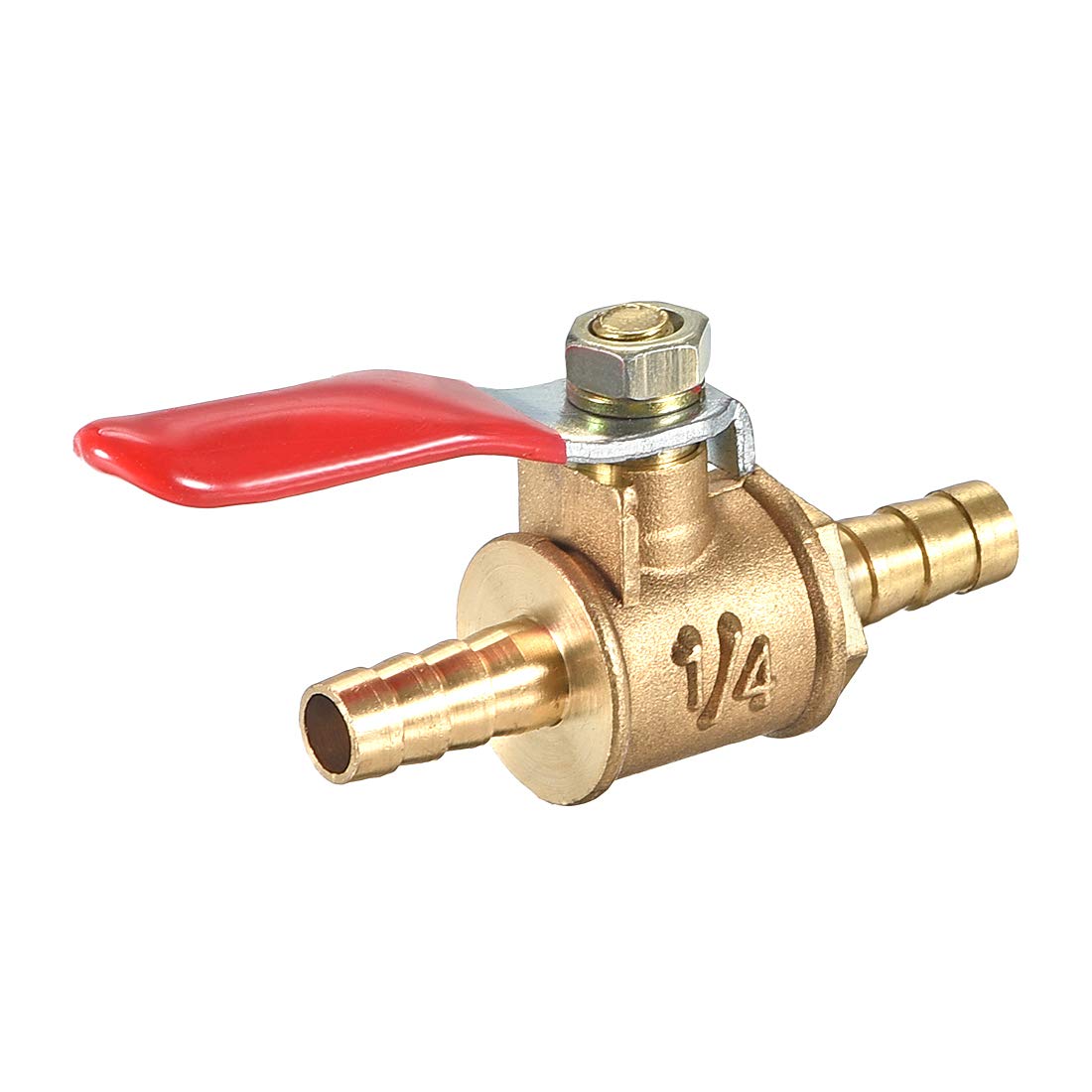 uxcell Ball Valve Shut-Off Valve, 6.4mm Hose Barb to 6.4mm Hose Barb, Hose Pipe Tube Fittings, 180 Degree Operation Handle, Brass Valve, Pack of 1
